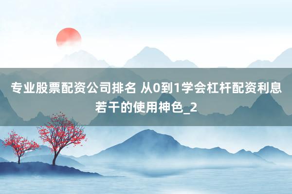 专业股票配资公司排名 从0到1学会杠杆配资利息若干的使用神色_2