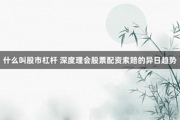 什么叫股市杠杆 深度理会股票配资索赔的异日趋势