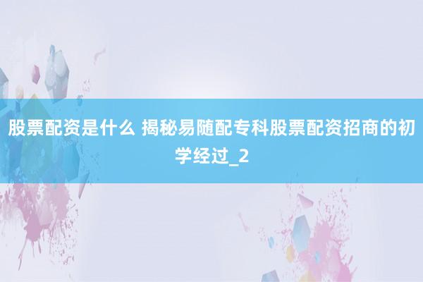 股票配资是什么 揭秘易随配专科股票配资招商的初学经过_2