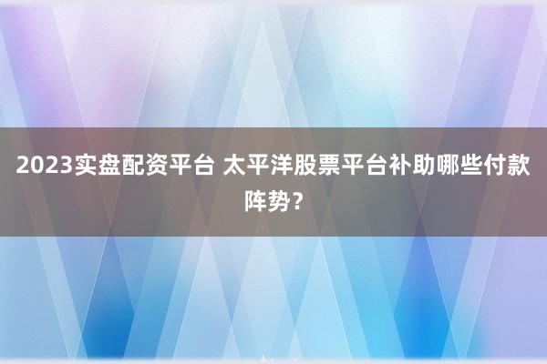 2023实盘配资平台 太平洋股票平台补助哪些付款阵势？