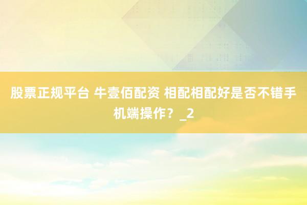 股票正规平台 牛壹佰配资 相配相配好是否不错手机端操作？_2