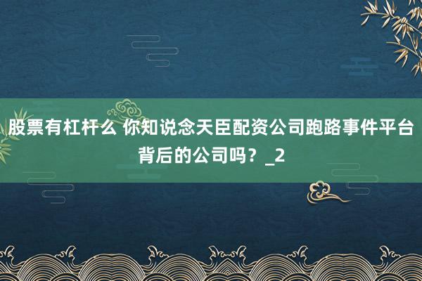 股票有杠杆么 你知说念天臣配资公司跑路事件平台背后的公司吗？_2