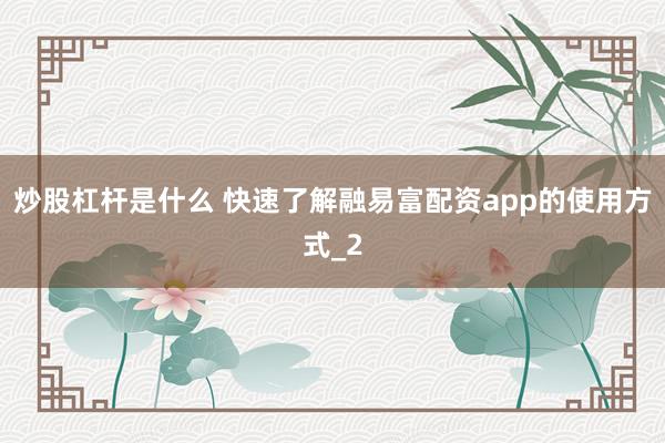 炒股杠杆是什么 快速了解融易富配资app的使用方式_2