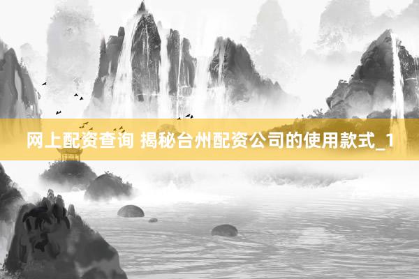 网上配资查询 揭秘台州配资公司的使用款式_1
