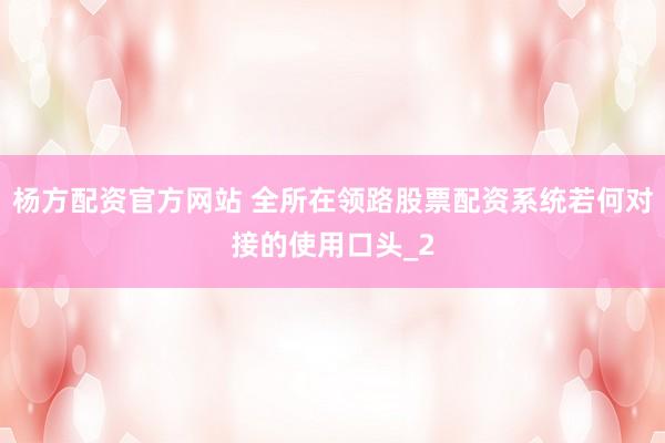 杨方配资官方网站 全所在领路股票配资系统若何对接的使用口头_2
