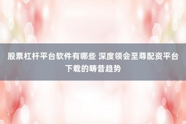 股票杠杆平台软件有哪些 深度领会至尊配资平台下载的畴昔趋势