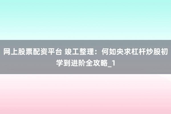 网上股票配资平台 竣工整理：何如央求杠杆炒股初学到进阶全攻略_1