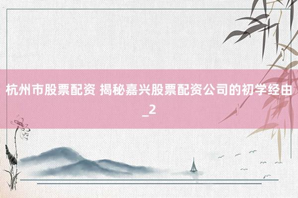 杭州市股票配资 揭秘嘉兴股票配资公司的初学经由_2