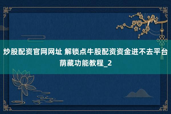 炒股配资官网网址 解锁点牛股配资资金进不去平台荫藏功能教程_2