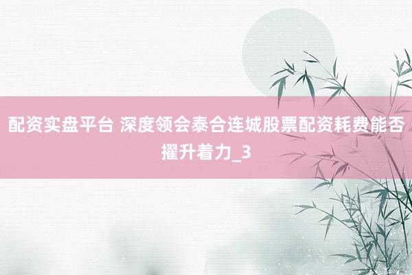 配资实盘平台 深度领会泰合连城股票配资耗费能否擢升着力_3