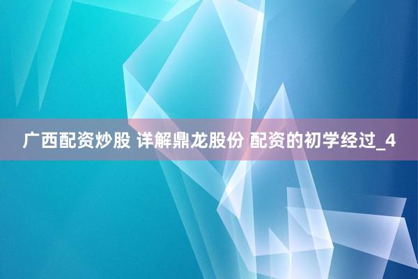 广西配资炒股 详解鼎龙股份 配资的初学经过_4