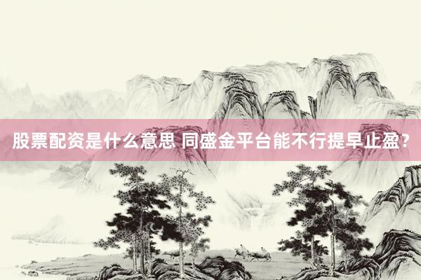 股票配资是什么意思 同盛金平台能不行提早止盈？