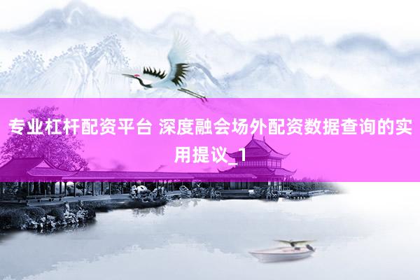 专业杠杆配资平台 深度融会场外配资数据查询的实用提议_1