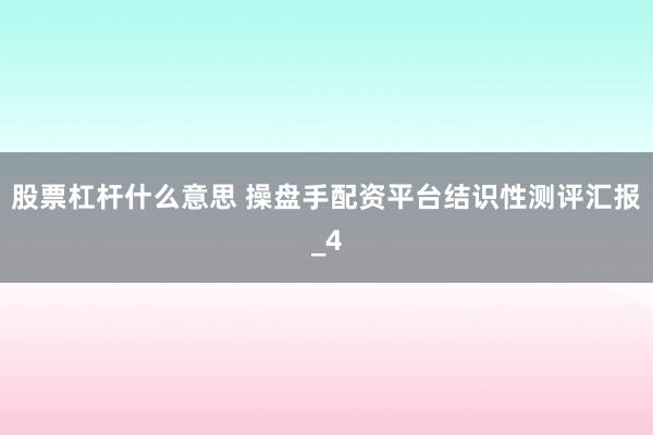 股票杠杆什么意思 操盘手配资平台结识性测评汇报_4