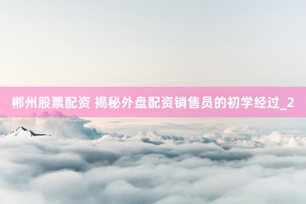 郴州股票配资 揭秘外盘配资销售员的初学经过_2