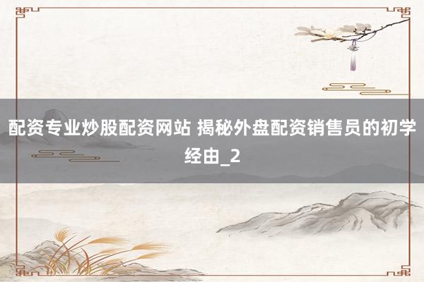 配资专业炒股配资网站 揭秘外盘配资销售员的初学经由_2